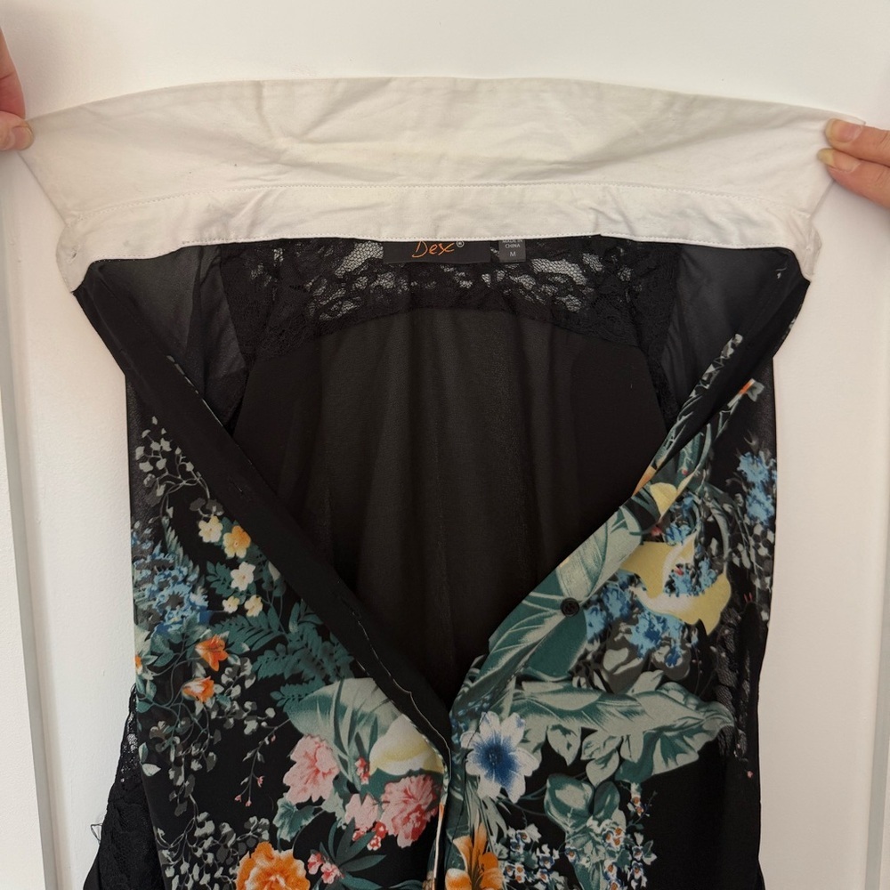NWT Dex Floral Sheer Sleeveless Blouse M Summer Vacation Feminine Boho Black - Picture 5 of 6